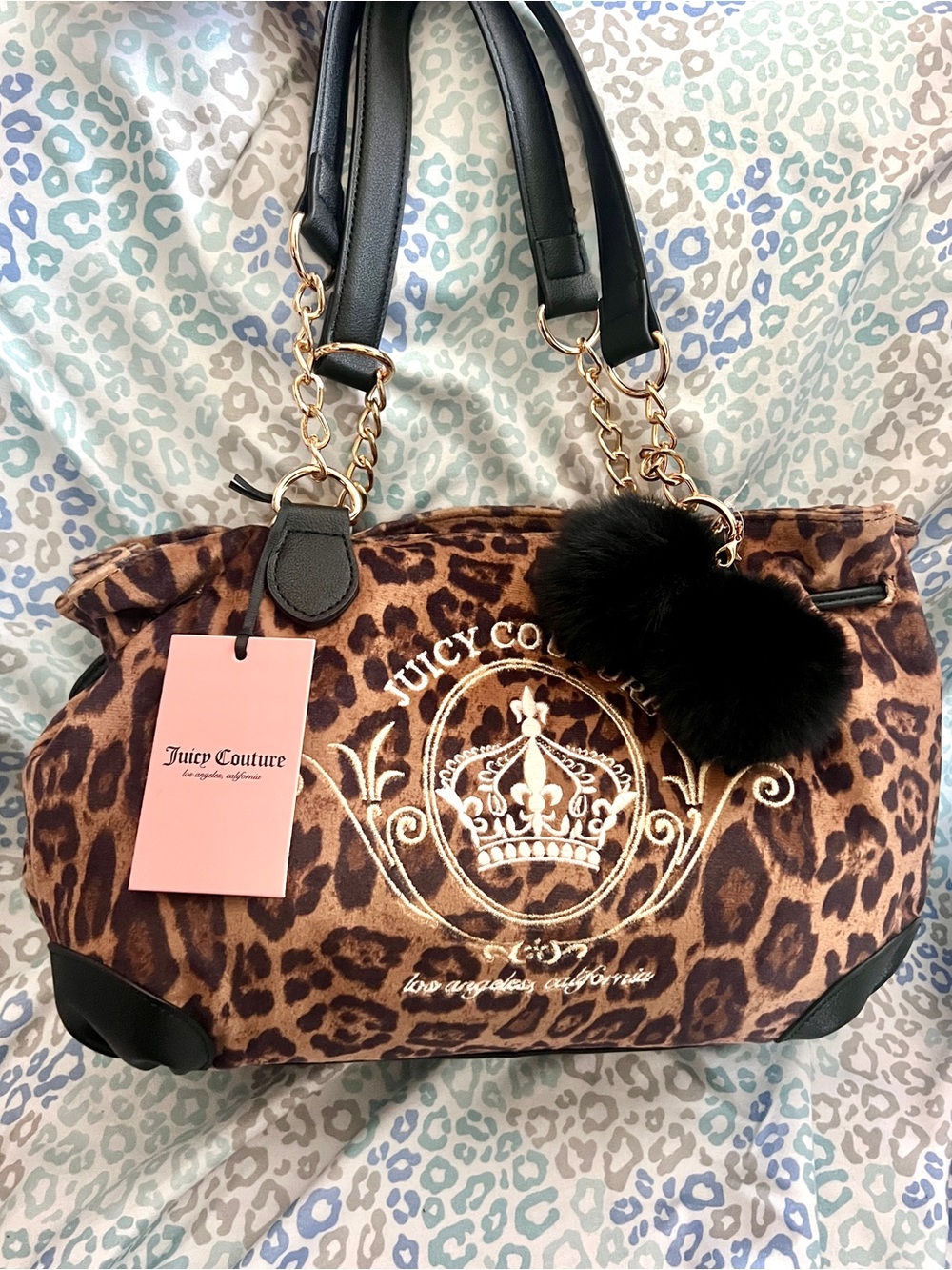 New Brown Black Juicy Couture Purse Leopard Cheetah Tote Bag Handbag Crown